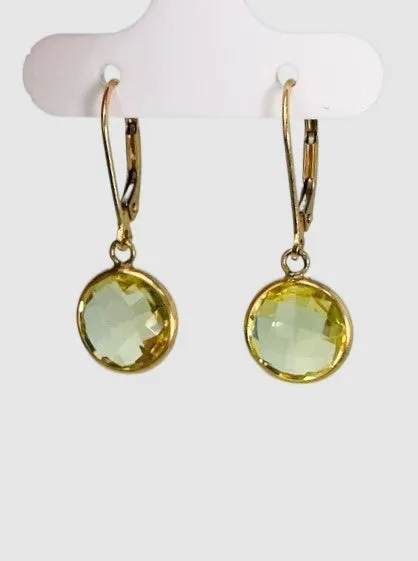 Lemon Quartz Round Bezel Earrings in 14KY - EAR-046-BZGM14Y-LQZ