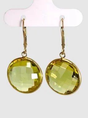 Lemon Quartz Round Bezel Earrings in 14KY - EAR-046-BZGM14Y-LQZ