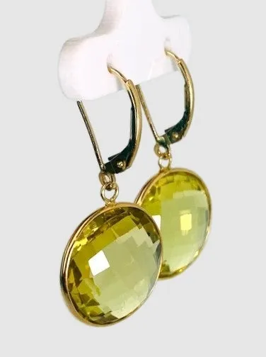 Lemon Quartz Round Bezel Earrings in 14KY - EAR-046-BZGM14Y-LQZ