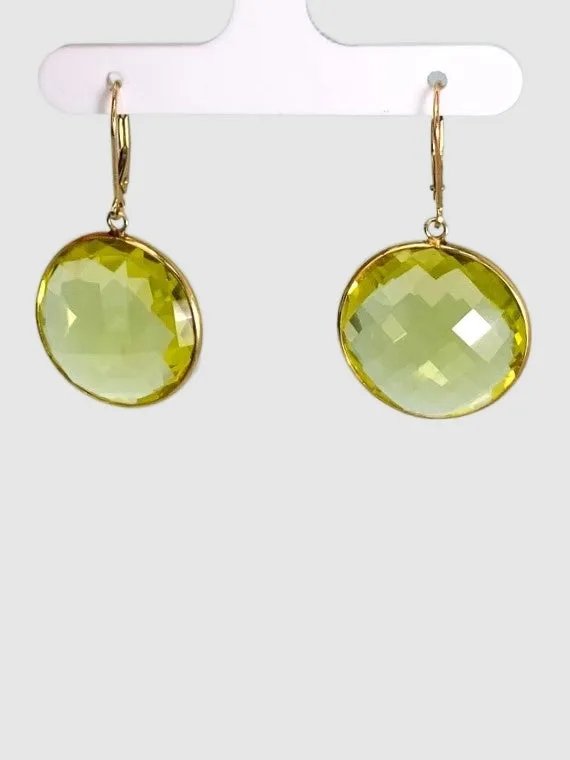 Lemon Quartz Round Bezel Earrings in 14KY - EAR-046-BZGM14Y-LQZ