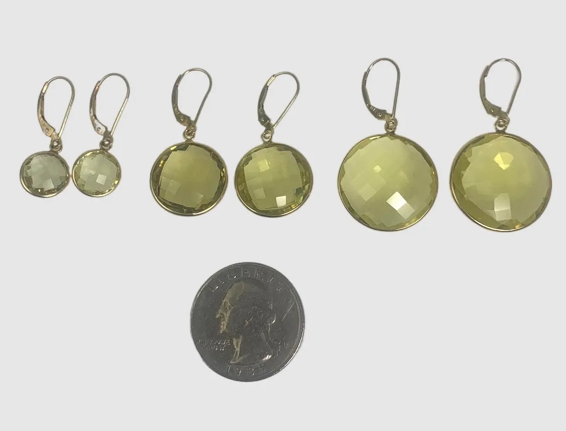 Lemon Quartz Round Bezel Earrings in 14KY - EAR-046-BZGM14Y-LQZ