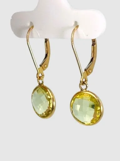 Lemon Quartz Round Bezel Earrings in 14KY - EAR-046-BZGM14Y-LQZ
