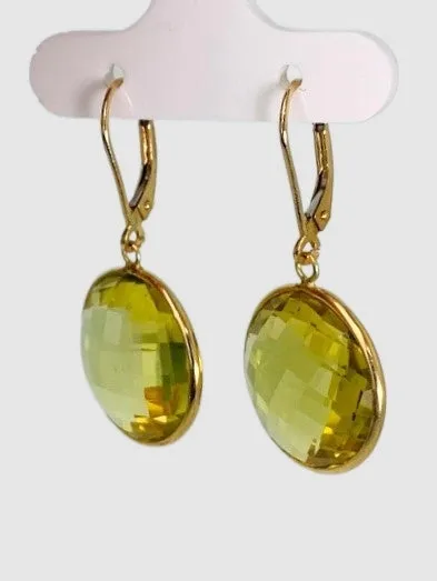 Lemon Quartz Round Bezel Earrings in 14KY - EAR-046-BZGM14Y-LQZ