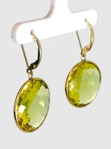 Lemon Quartz Round Bezel Earrings in 14KY - EAR-046-BZGM14Y-LQZ