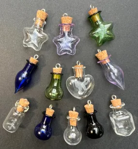Little Glass Bottle with Cork Pendants - Choice of Colours and Shapes