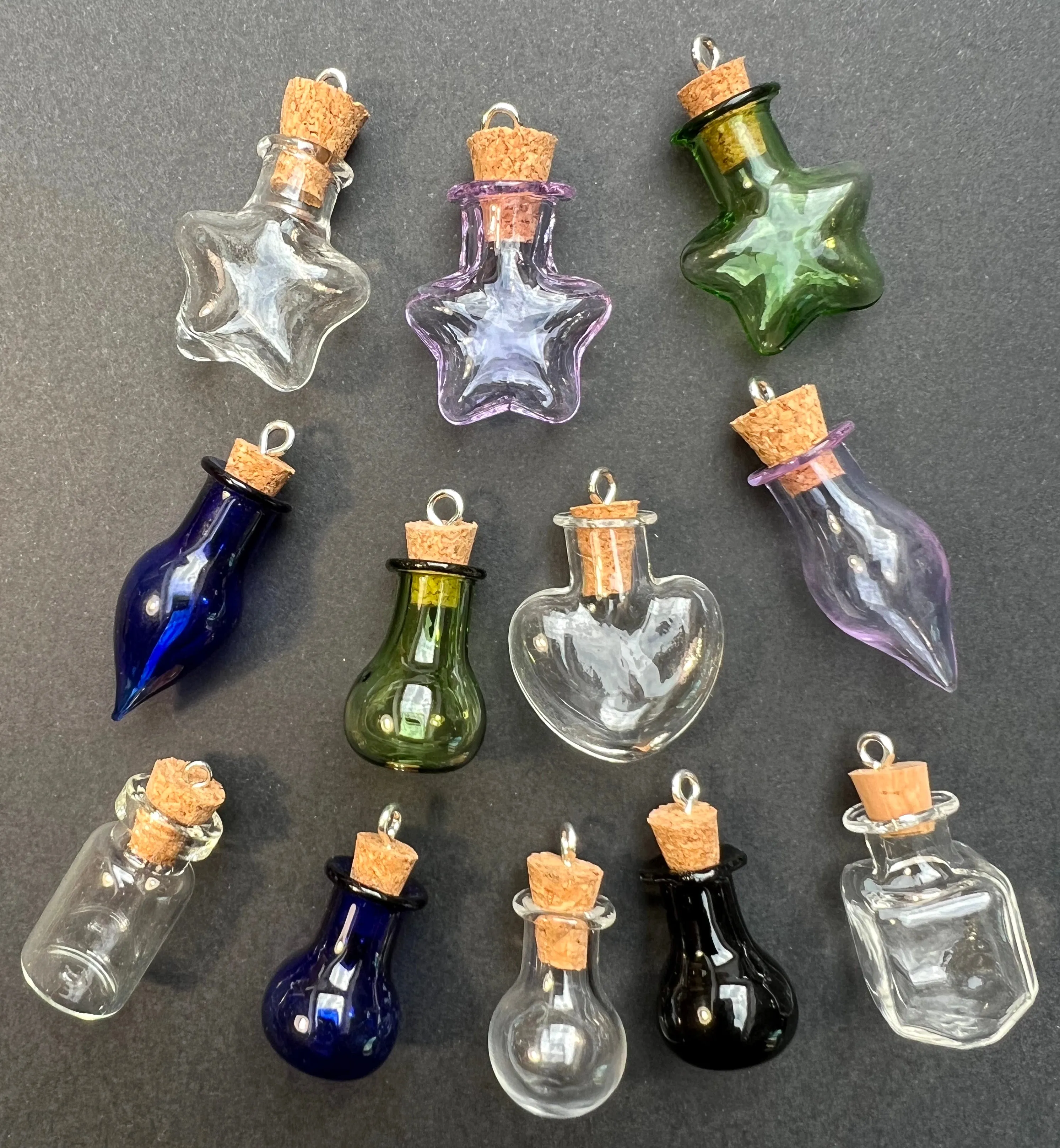 Little Glass Bottle with Cork Pendants - Choice of Colours and Shapes
