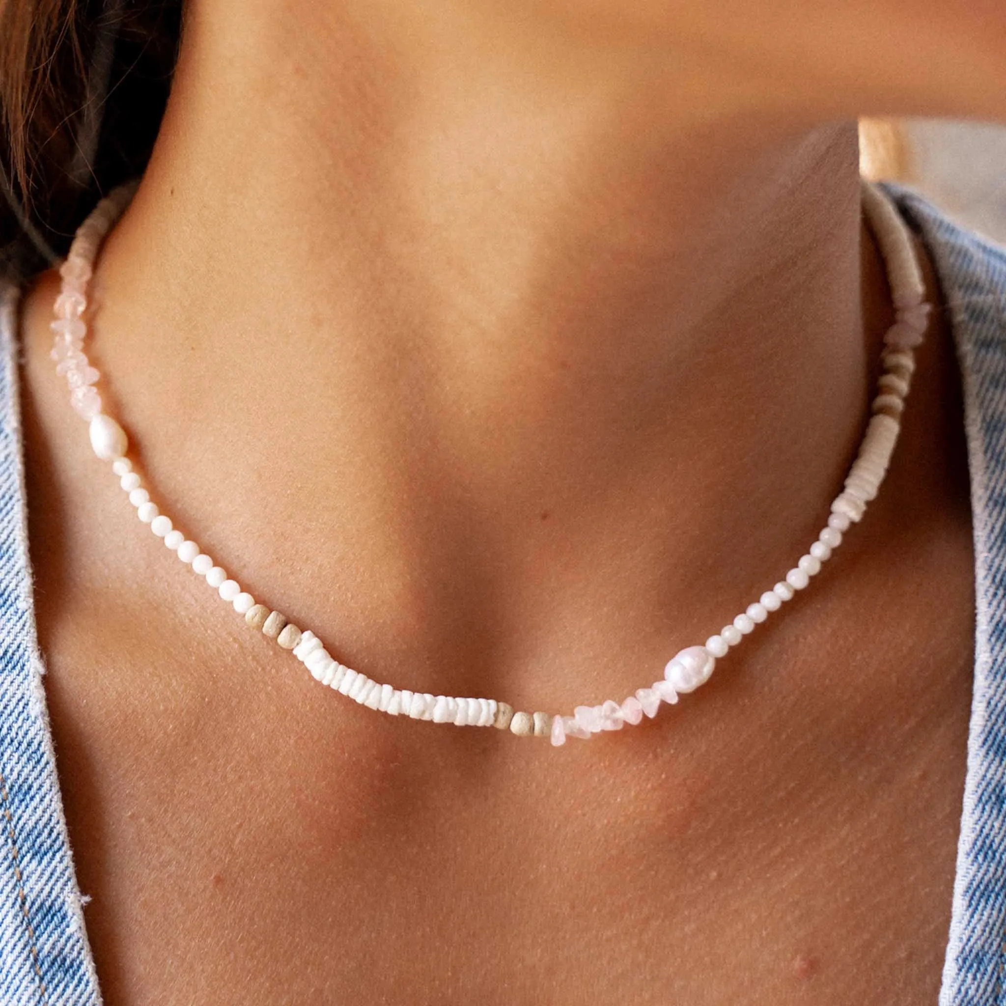 Love is Here Natural Stone, Pearl & Shell Necklace