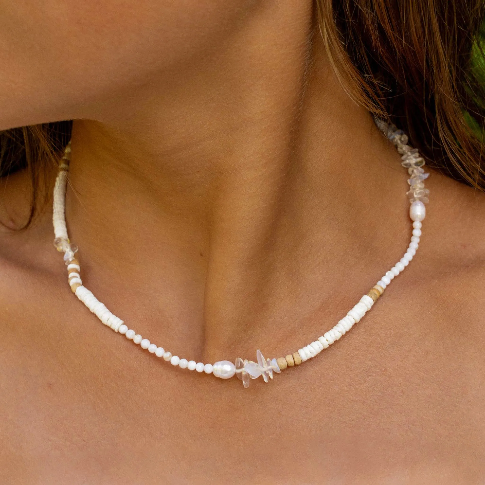 Love is Here Natural Stone, Pearl & Shell Necklace