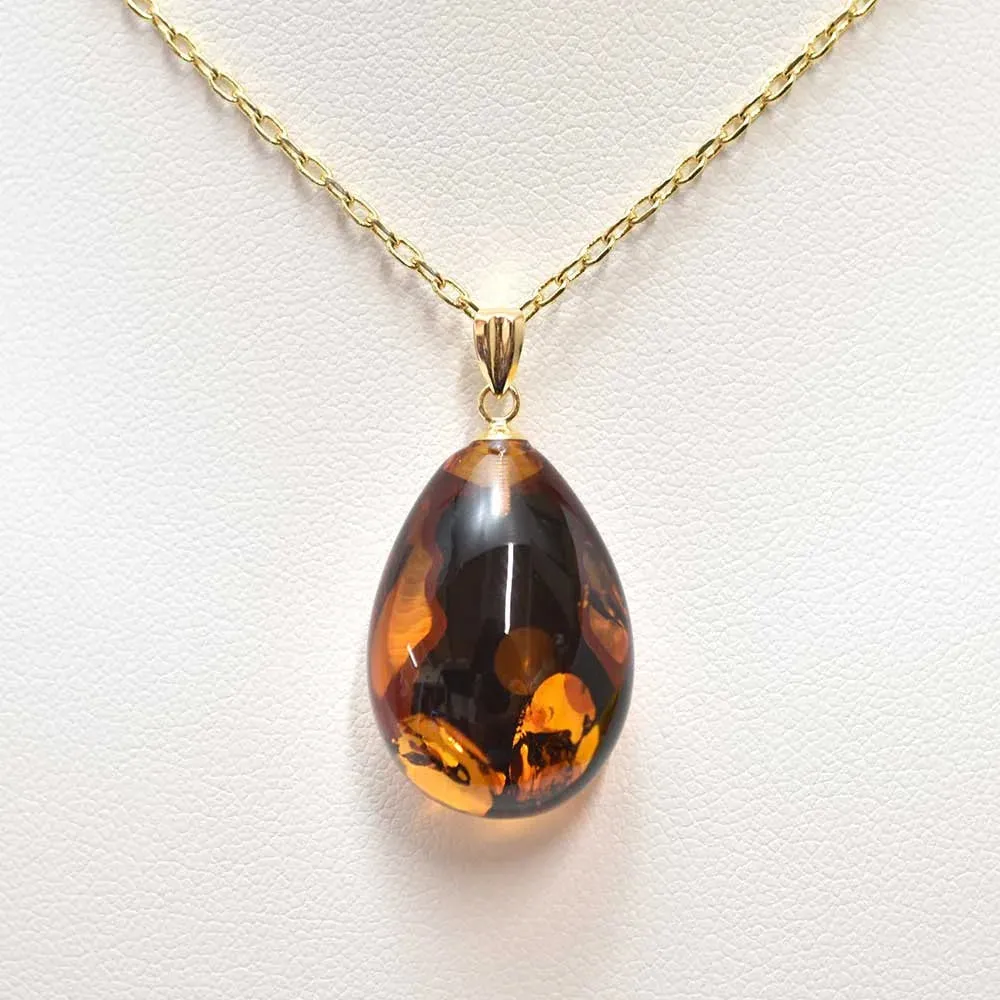 Maki-e Urushi Lacquer Pendant Necklace - Amber / Cherry Blossom -, Traditional Japanese Urushi Lacquer Jewelry