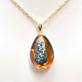 Maki-e Urushi Lacquer Pendant Necklace - Amber / Cherry Blossom -, Traditional Japanese Urushi Lacquer Jewelry