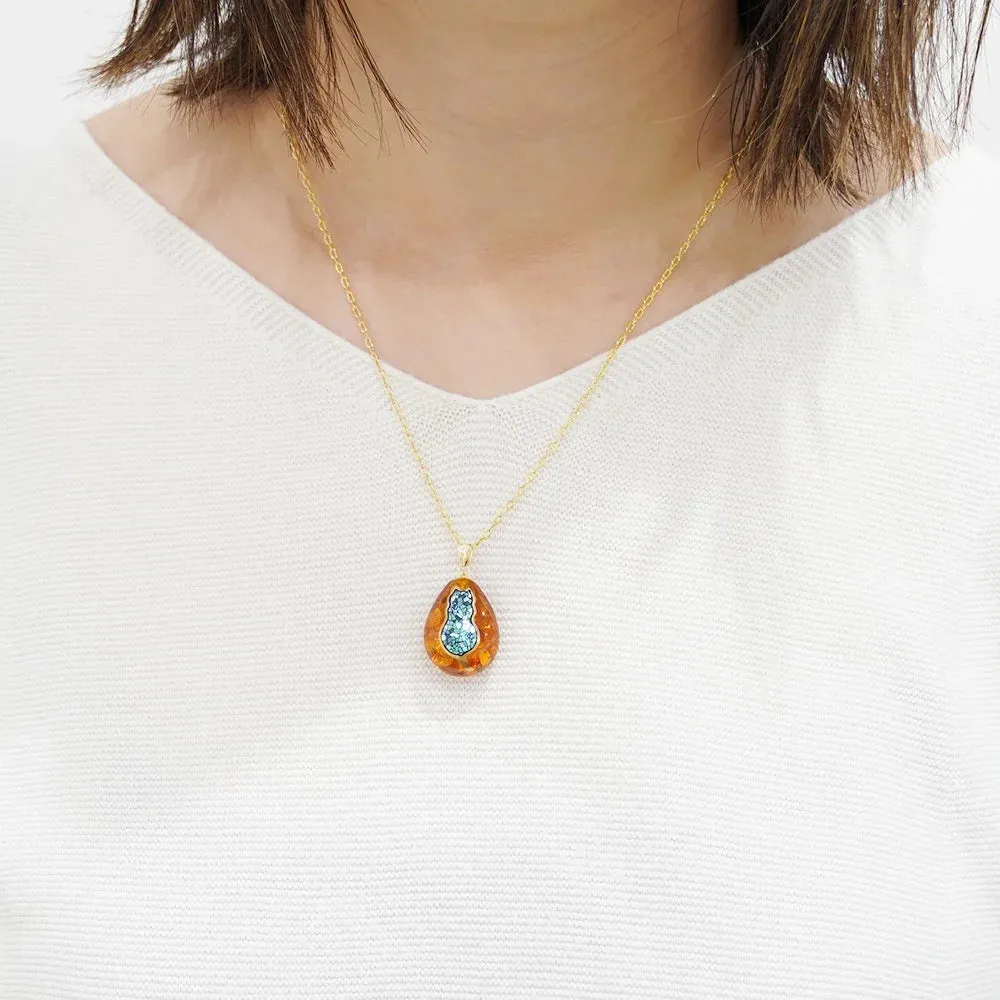 Maki-e Urushi Lacquer Pendant Necklace - Amber / Cherry Blossom -, Traditional Japanese Urushi Lacquer Jewelry