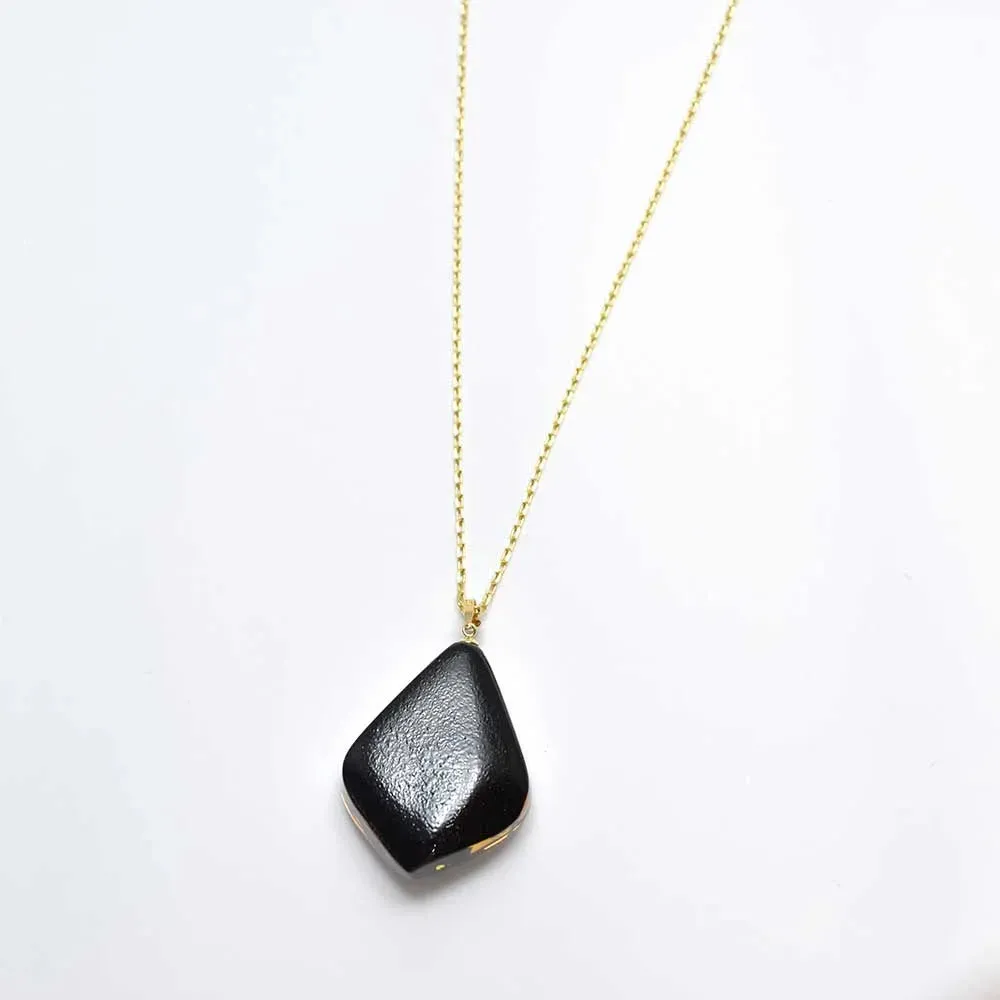 Maki-e Urushi Lacquer Pendant Necklace - Amber / Kingfisher -, Traditional Japanese Urushi Lacquer Jewelry