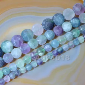 Matte Natural Fluorite Gemstone Round Loose Beads on a 15.5" Strand