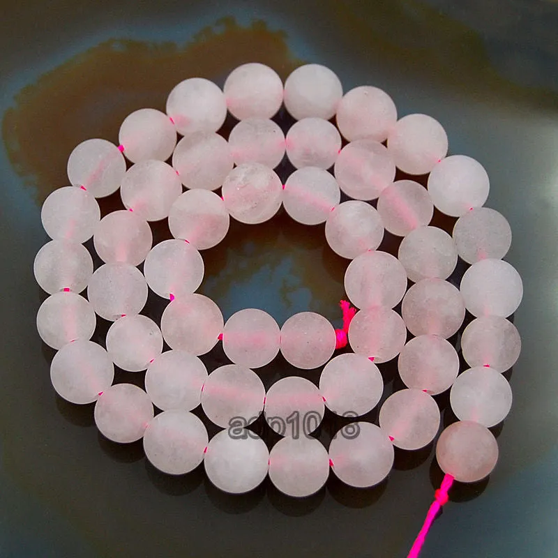 Matte Natural Rose Quartz Gemstone Round Loose Beads on a 15.5" Strand