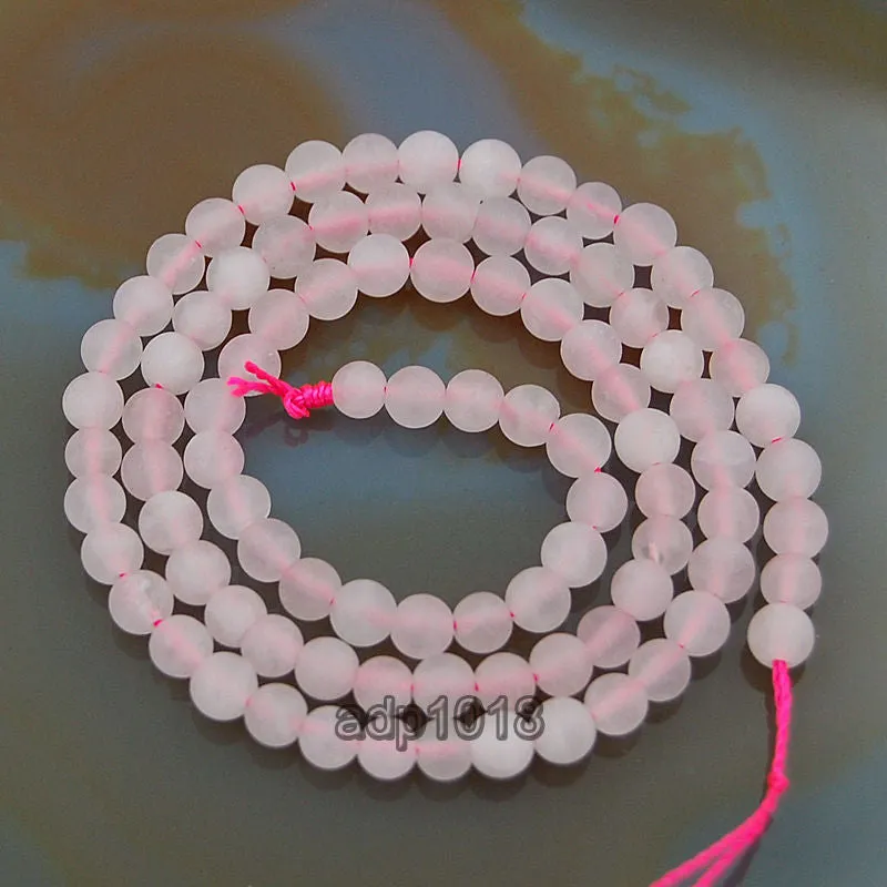 Matte Natural Rose Quartz Gemstone Round Loose Beads on a 15.5" Strand