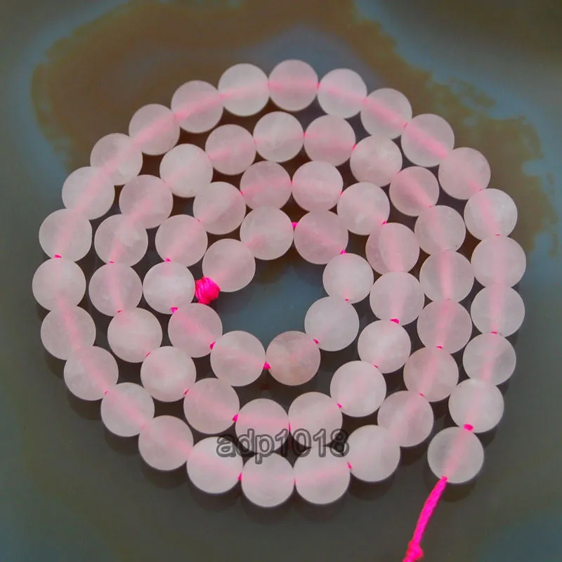 Matte Natural Rose Quartz Gemstone Round Loose Beads on a 15.5" Strand