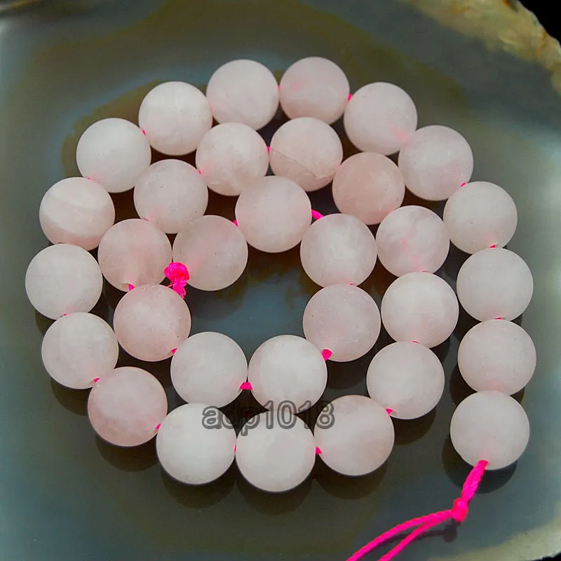 Matte Natural Rose Quartz Gemstone Round Loose Beads on a 15.5" Strand