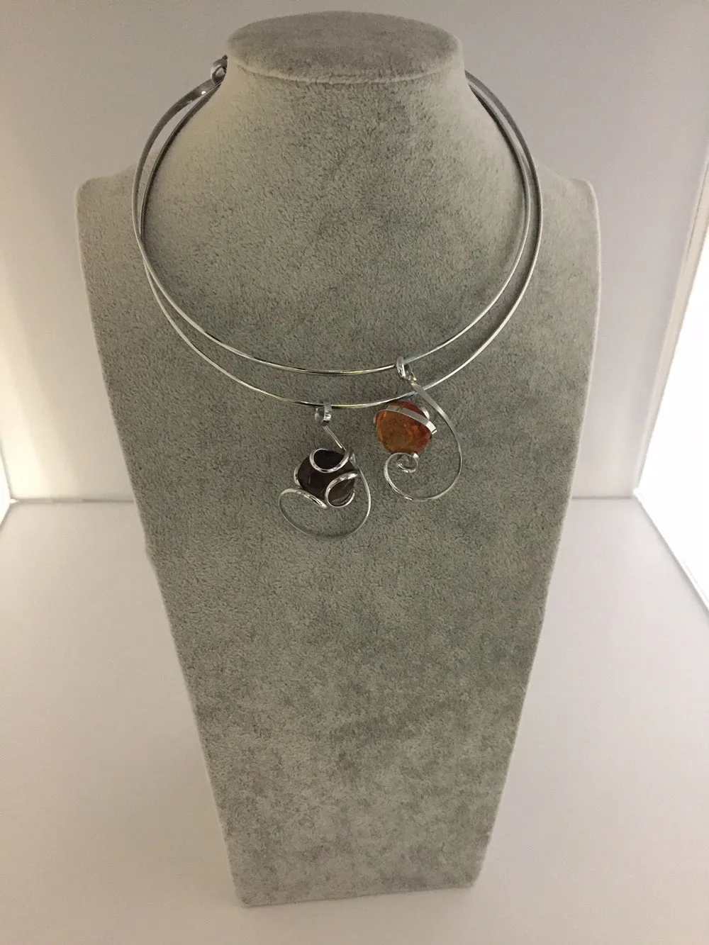 Medium Stone Necklace Handmade in Rhodium Plated Metal