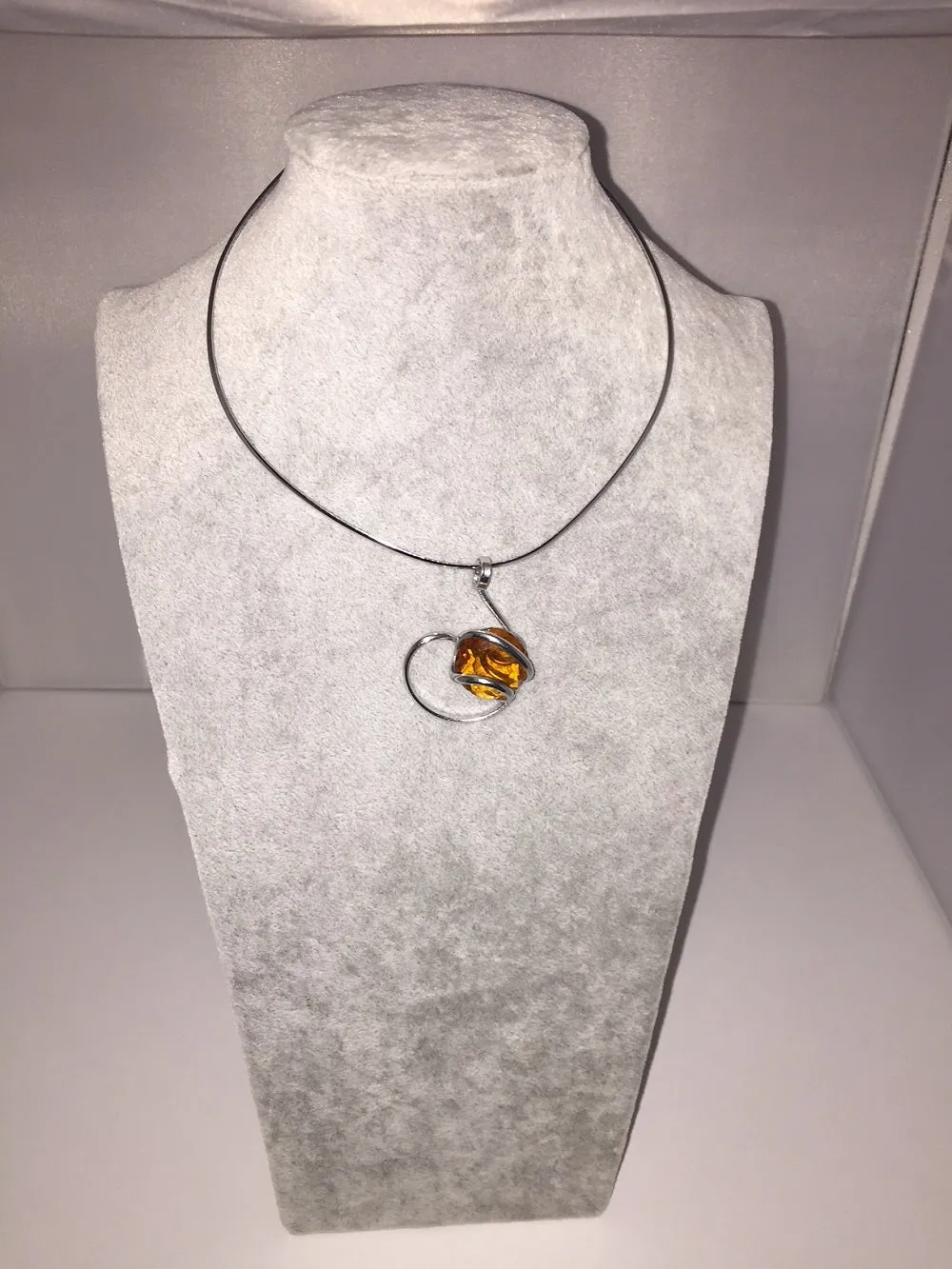 Medium Stone Necklace Handmade in Rhodium Plated Metal