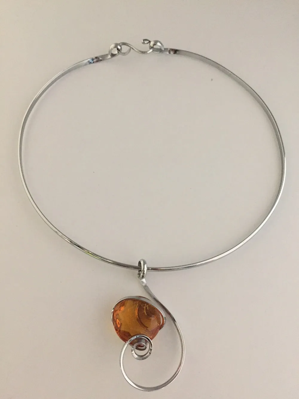 Medium Stone Necklace Handmade in Rhodium Plated Metal