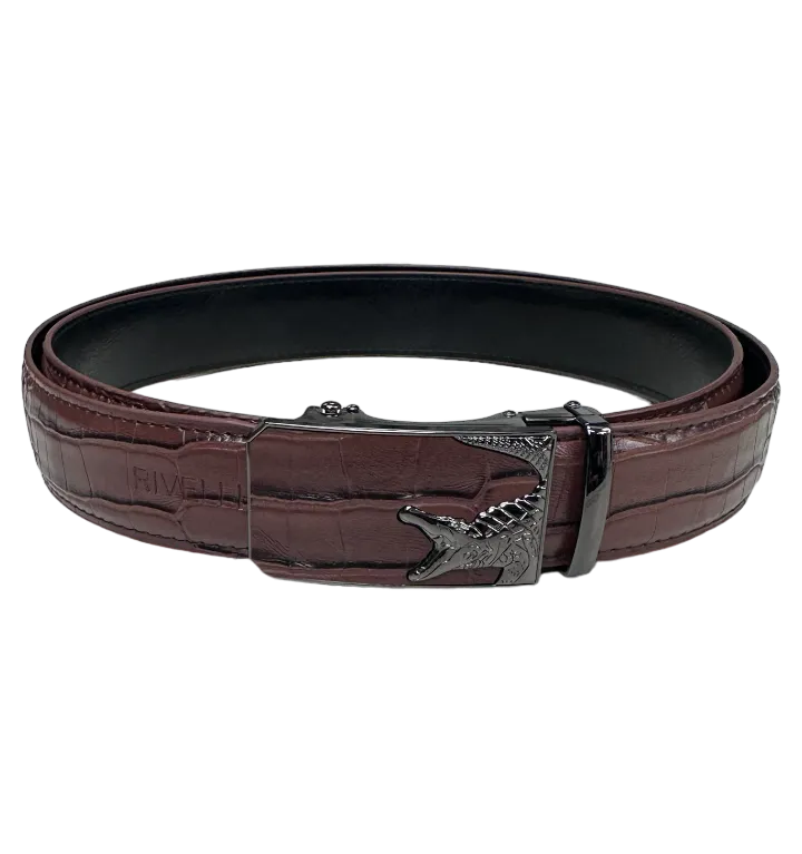 Men's Brown Gator Print Leather Belt New Style Sliver Buckle