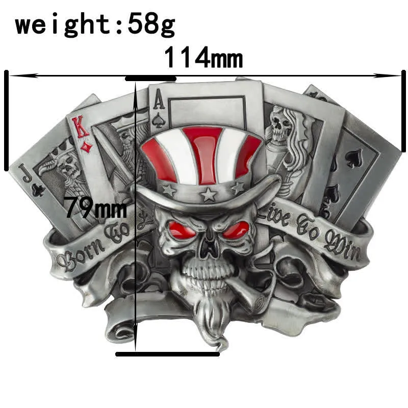Men's DIY Live To Win Skull Poker Buckle Leather Belt