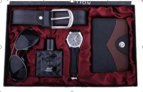 Men's Watch Belt Set Glasses Belt Wallet Keychain Large Dial Quartz
