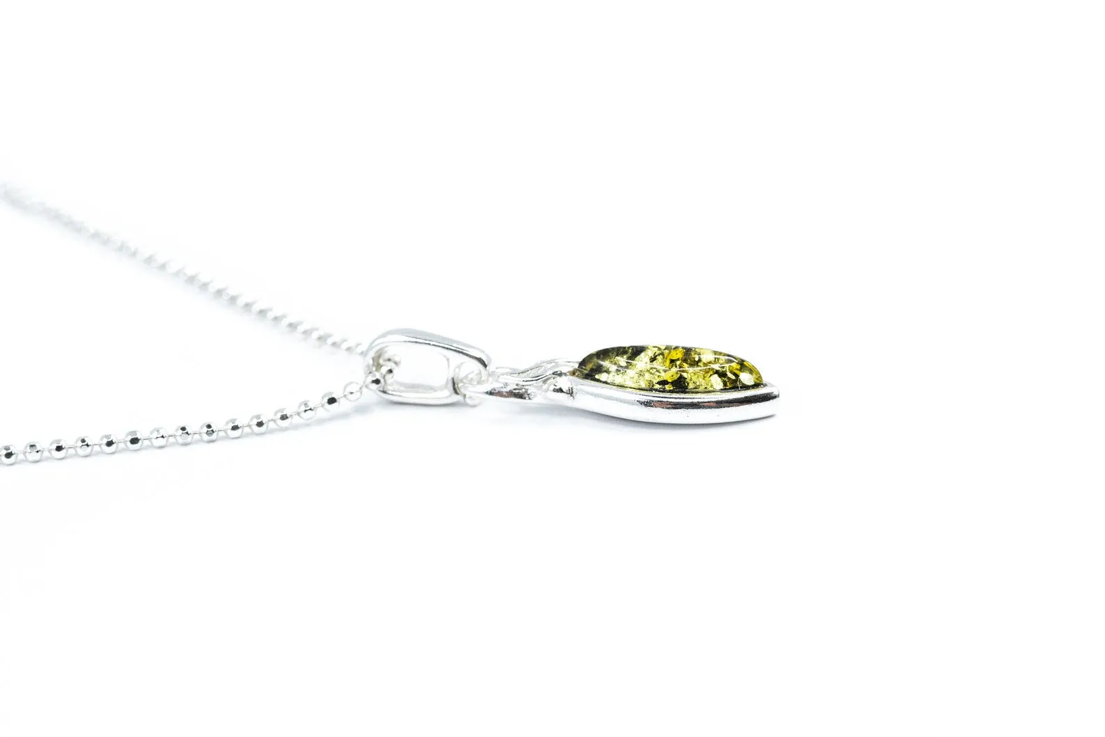 Minimal Leaf Green Amber Pendant - Elegant Sterling Silver Necklace