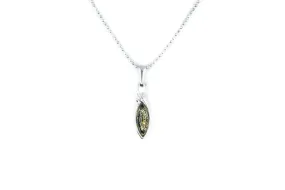 Minimal Leaf Green Amber Pendant - Elegant Sterling Silver Necklace