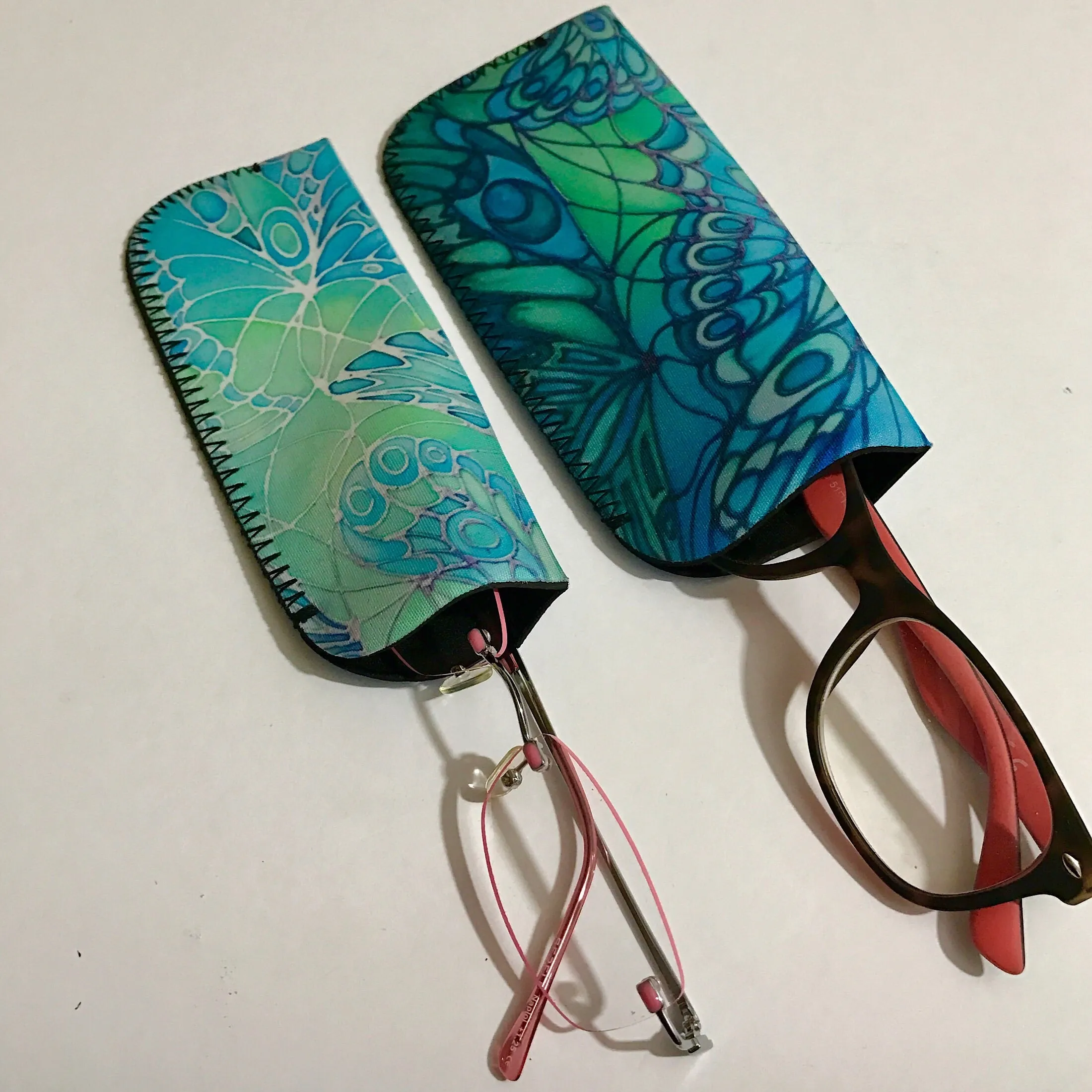 Mint Butterflies glasses case - slip-on padded glasses cover  - Reading Glasses Cover Butterflies