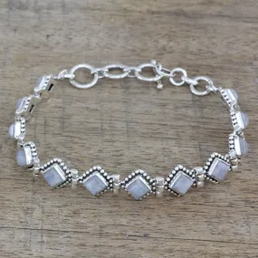 Misty Diamonds Handcrafted Rainbow Moonstone India Silver Tennis Bracelet