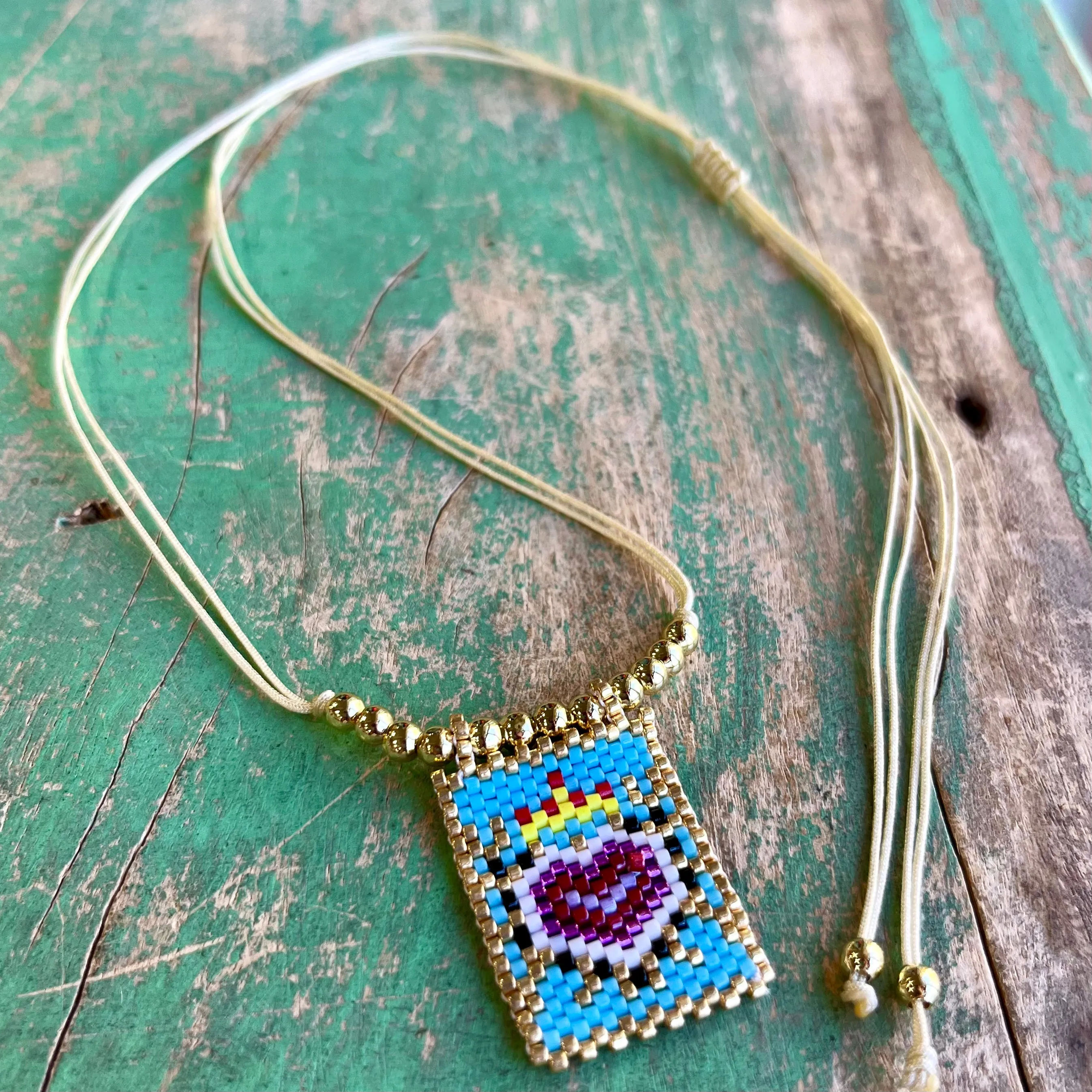 Miyuki Beaded Sacred Heart Adjustable Cord Necklace