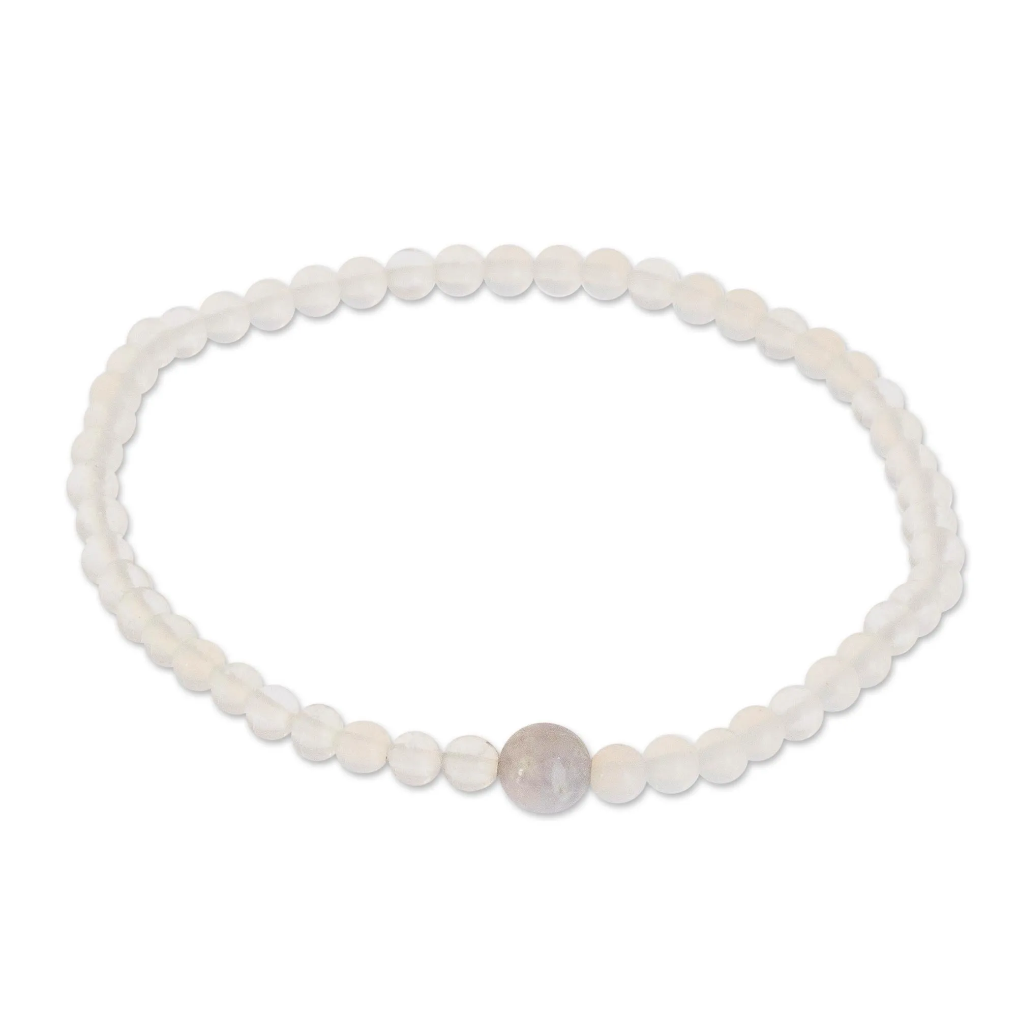 Moonstone and Lilac Jade Beaded Bracelet from Guatemala - Lunar Orbit NOVICA