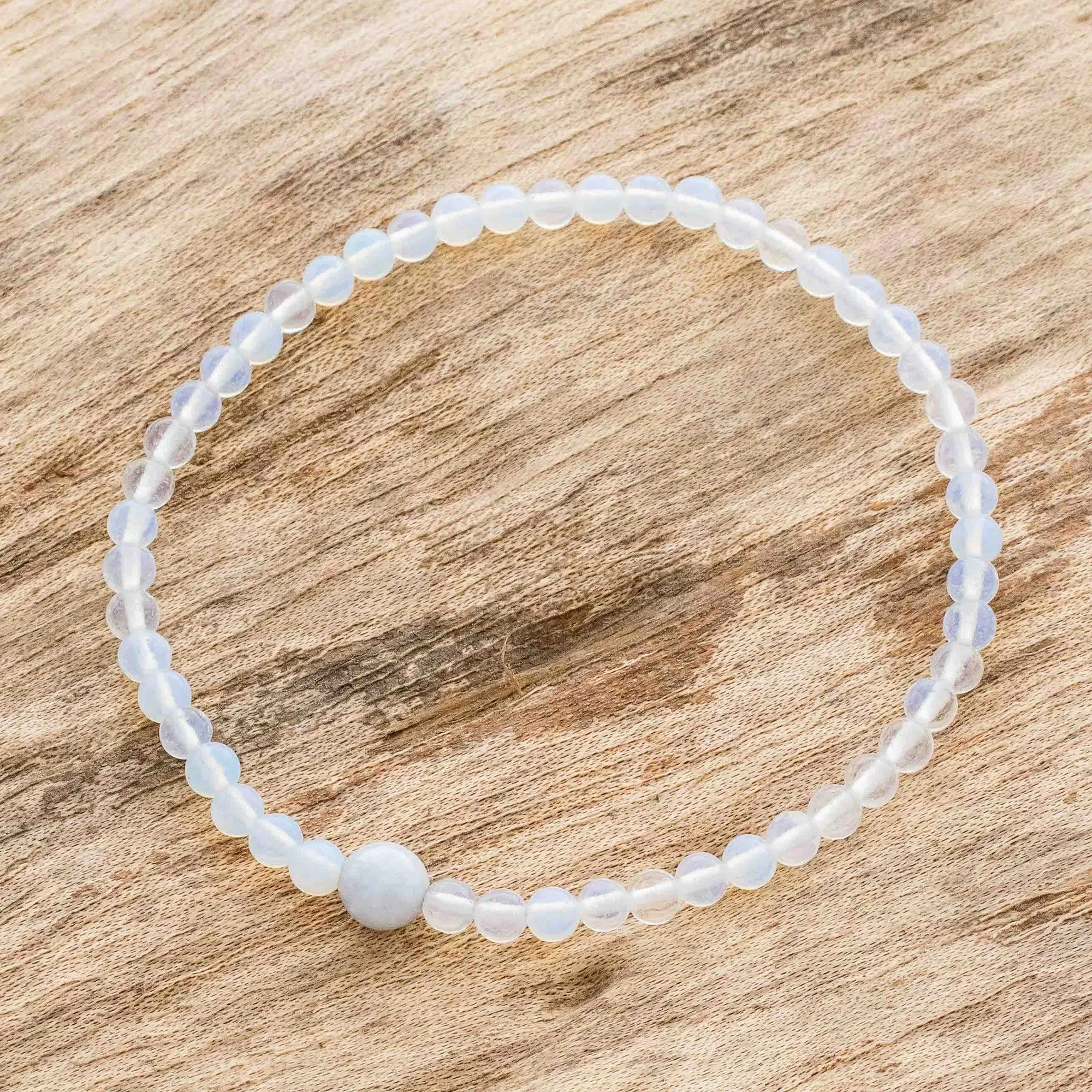Moonstone and Lilac Jade Beaded Bracelet from Guatemala - Lunar Orbit NOVICA