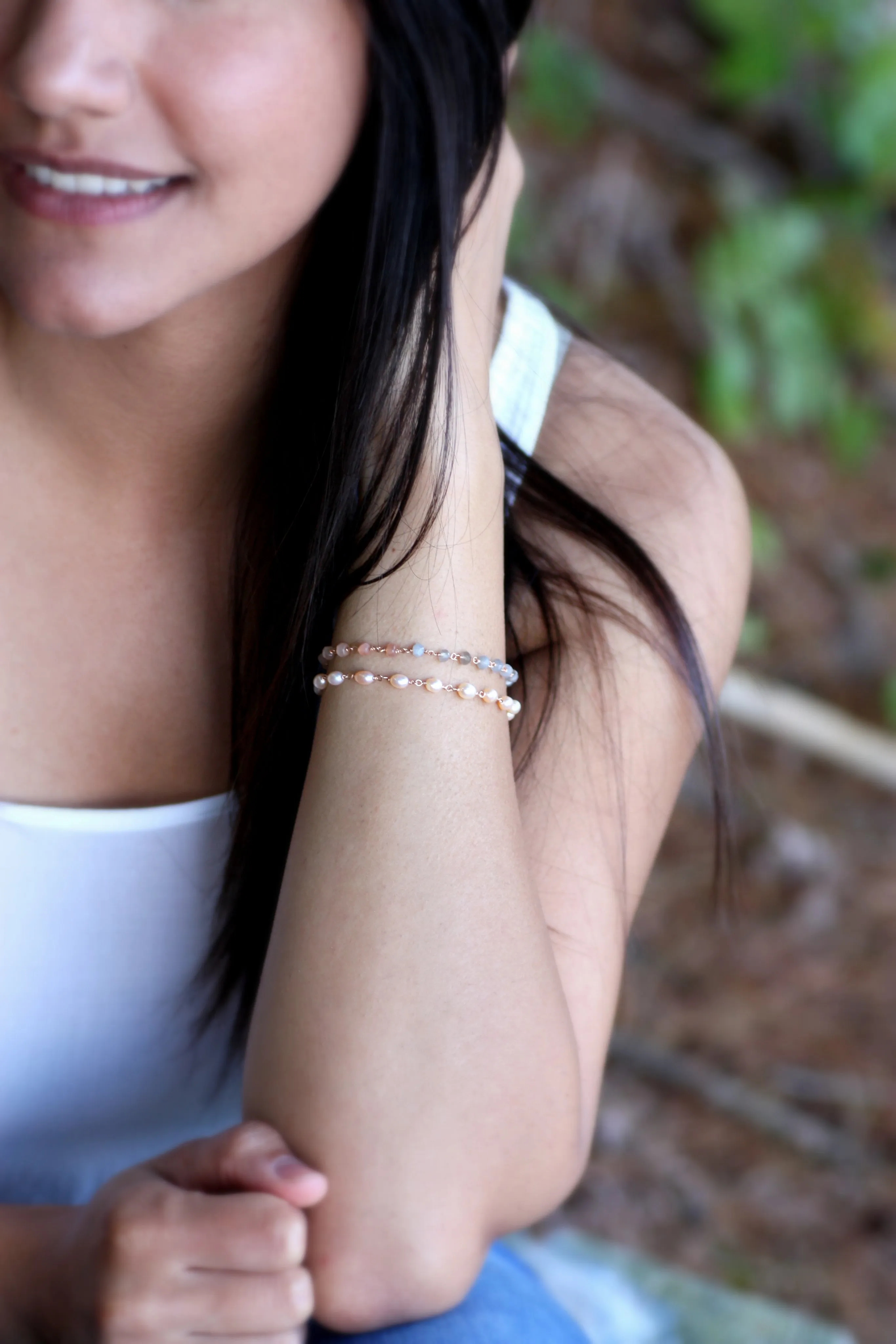 Moonstone Gradient Bracelet in Wire Wrapped Gold