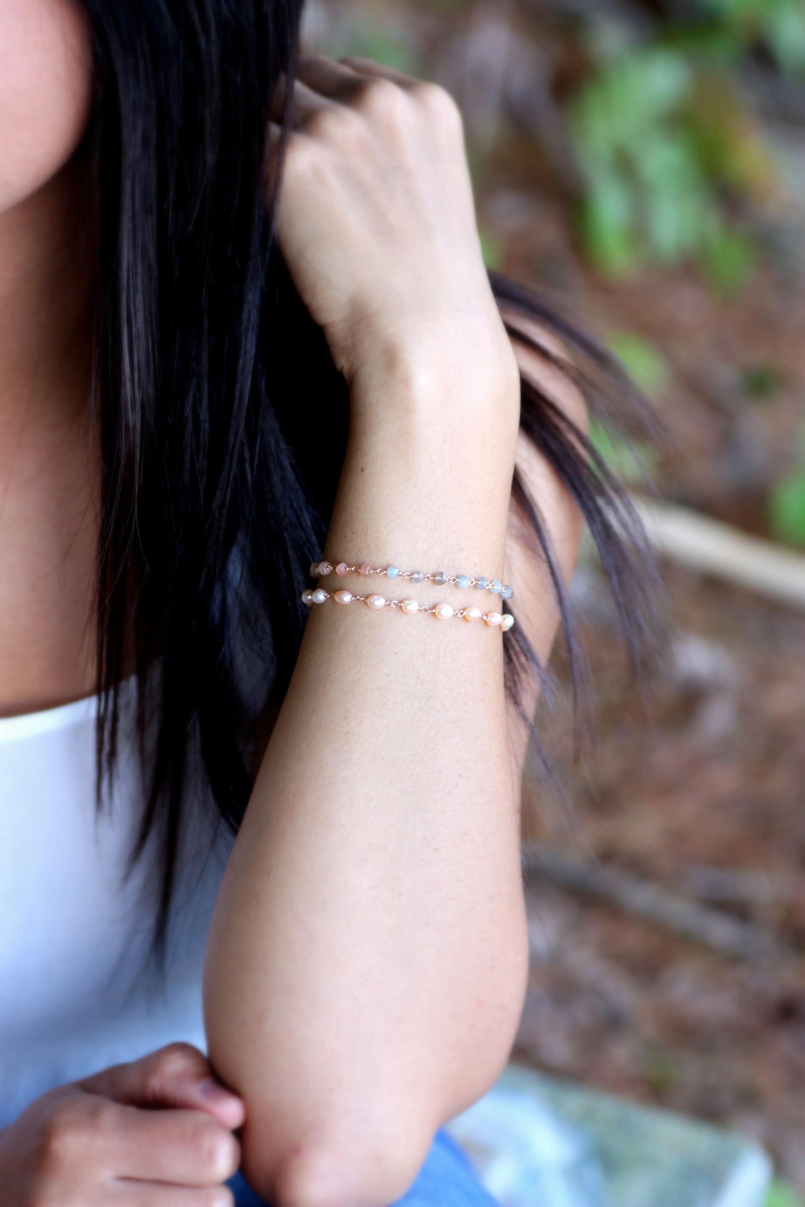 Moonstone Gradient Bracelet in Wire Wrapped Gold