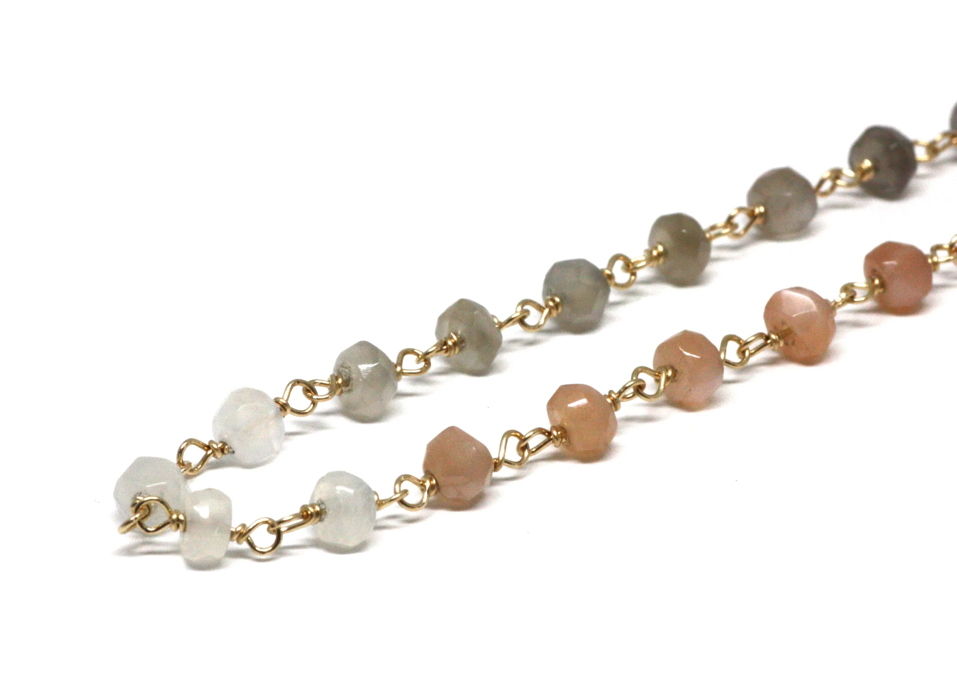 Moonstone Gradient Bracelet in Wire Wrapped Gold