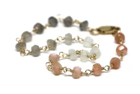 Moonstone Gradient Bracelet in Wire Wrapped Gold