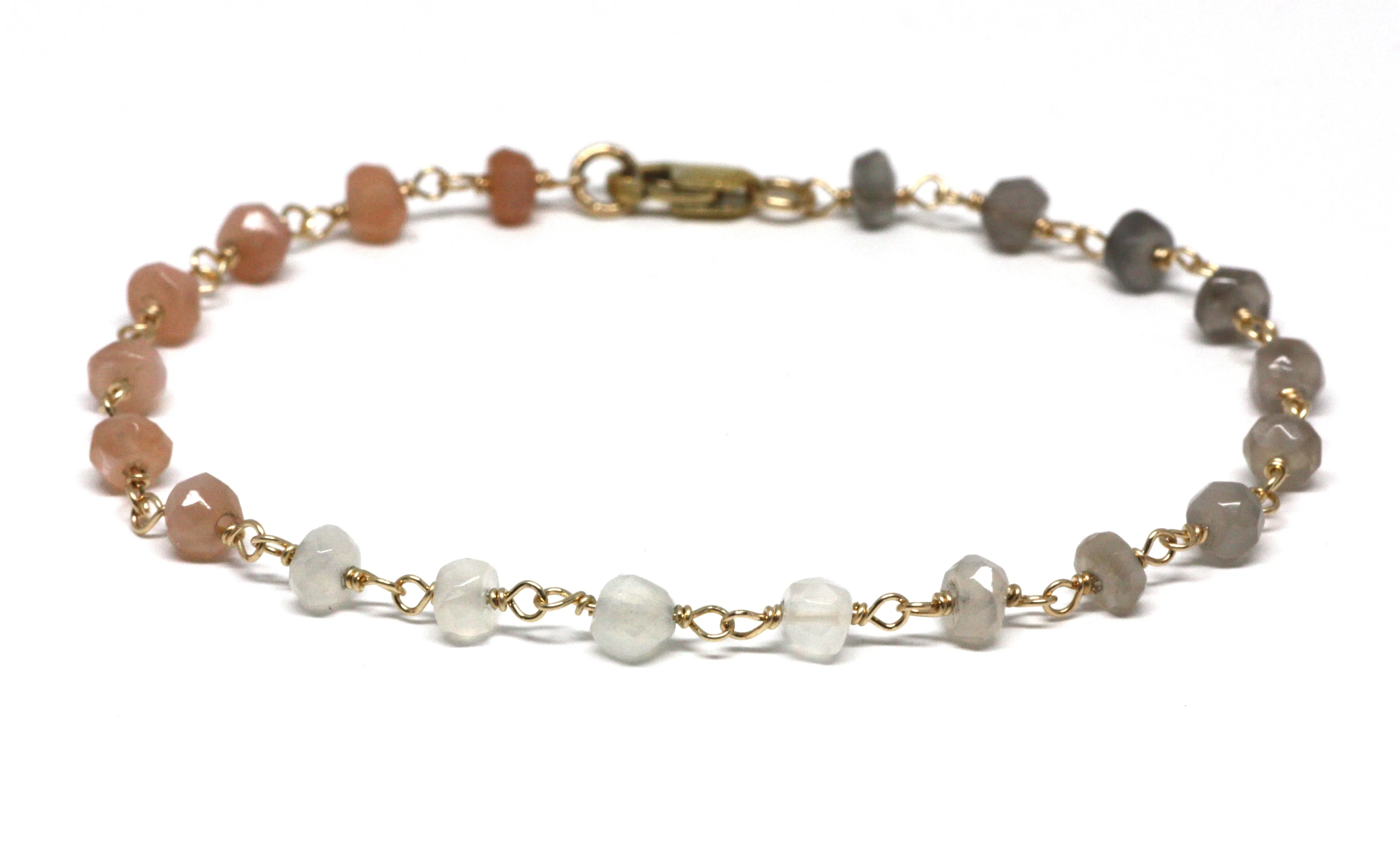 Moonstone Gradient Bracelet in Wire Wrapped Gold
