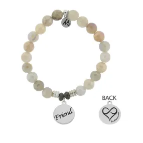 Moonstone Stone Bracelet with Friend Sterling Silver Charm