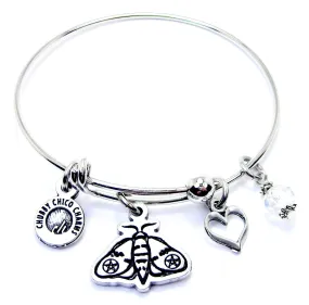 Moth With Pentacle On Wings Expandable Bangle Bracelet