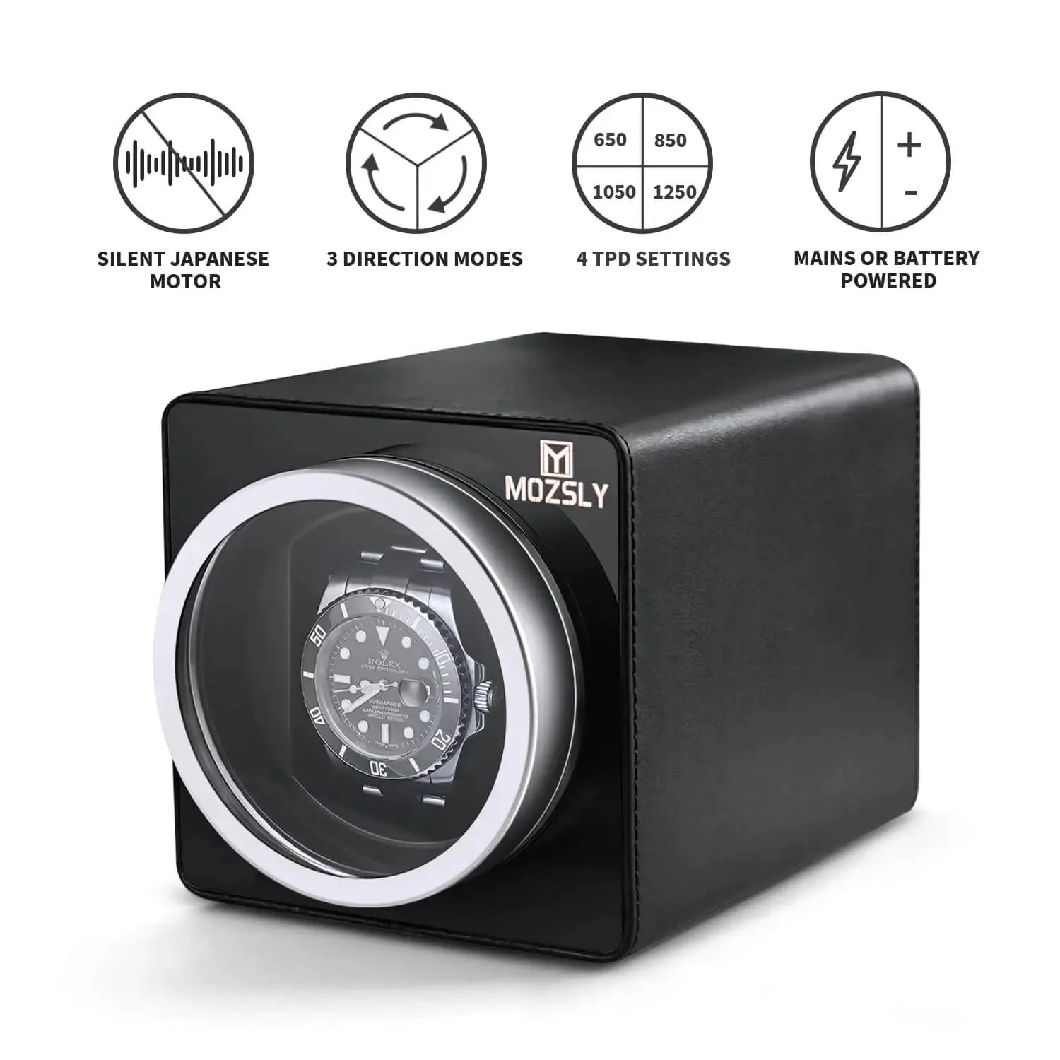 MOZSLY® Single Watch Winder - Black Leather