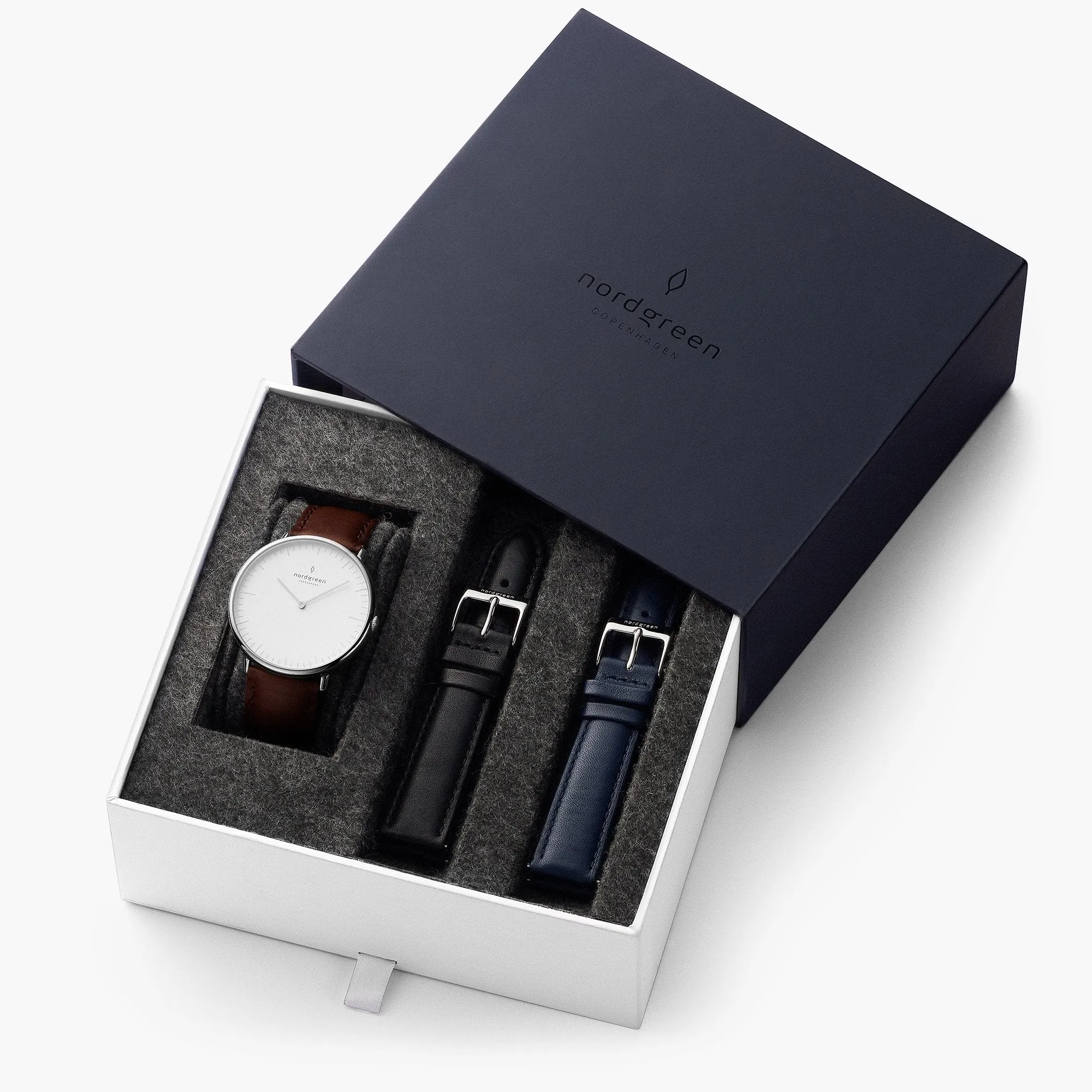 Native - BUNDLE White Dial Silver | Brown Leather / Black Leather / Navy Leather Strap