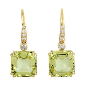 Natural Diamond Quartz Designer Hook Earrings In 14k Yellow Gold