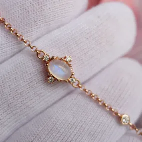 Natural Rainbow Moonstone Bracelet Sterling Silver925 With Rosegold Plated.