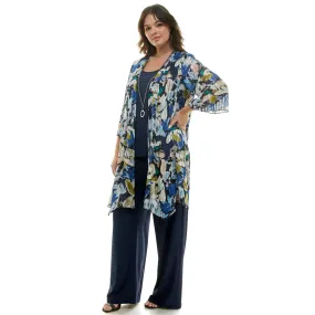 Navy Pantset With Necklace - Plus