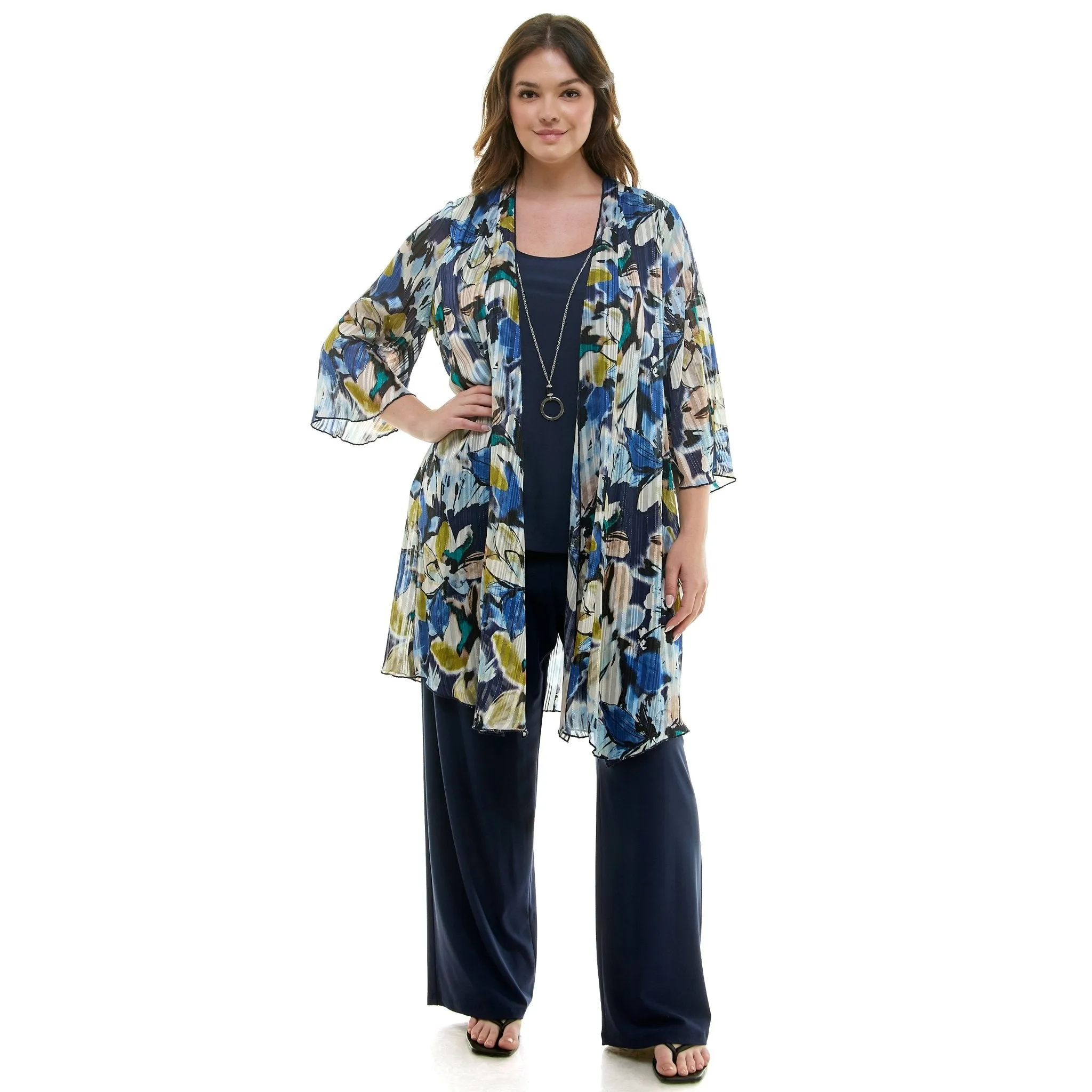 Navy Pantset With Necklace - Plus