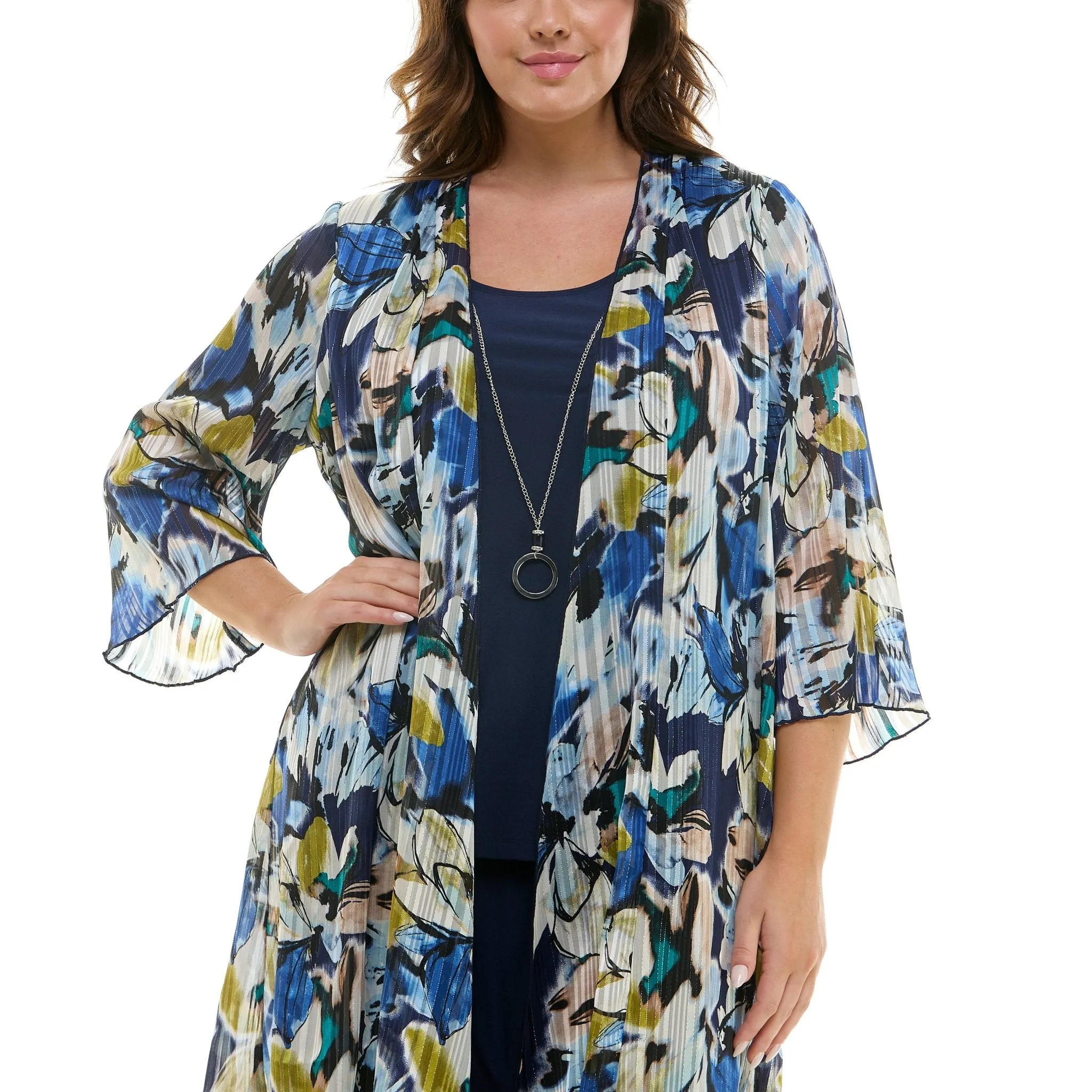 Navy Pantset With Necklace - Plus