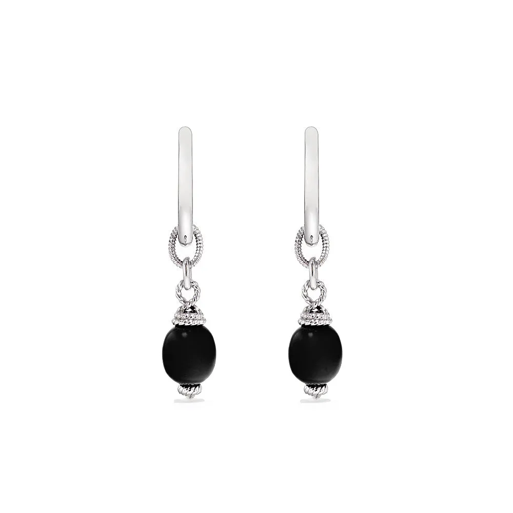 Ocean Reef Drop Hoop Earrings With Black Onyx