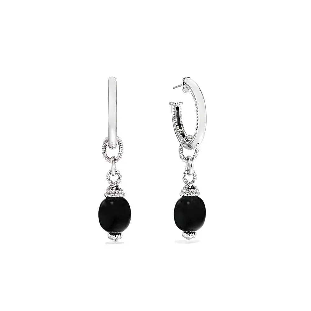Ocean Reef Drop Hoop Earrings With Black Onyx